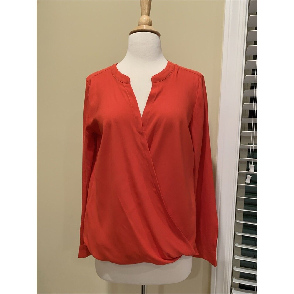 Ann Taylor Red Women's Wrap Top Blouson Long Sleeves Polyester Sz S